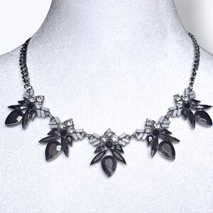 🟢 Rue21 etc! White Silver Black Onyx Vintage Rhinestone Statement Necklace